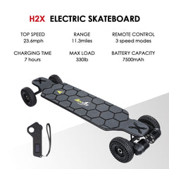 H2X Electric skateboard Belt drive Brushless Motor 3300w , Max speed 40km/h ,Battery Capacity 7500mAh, Max range 18km